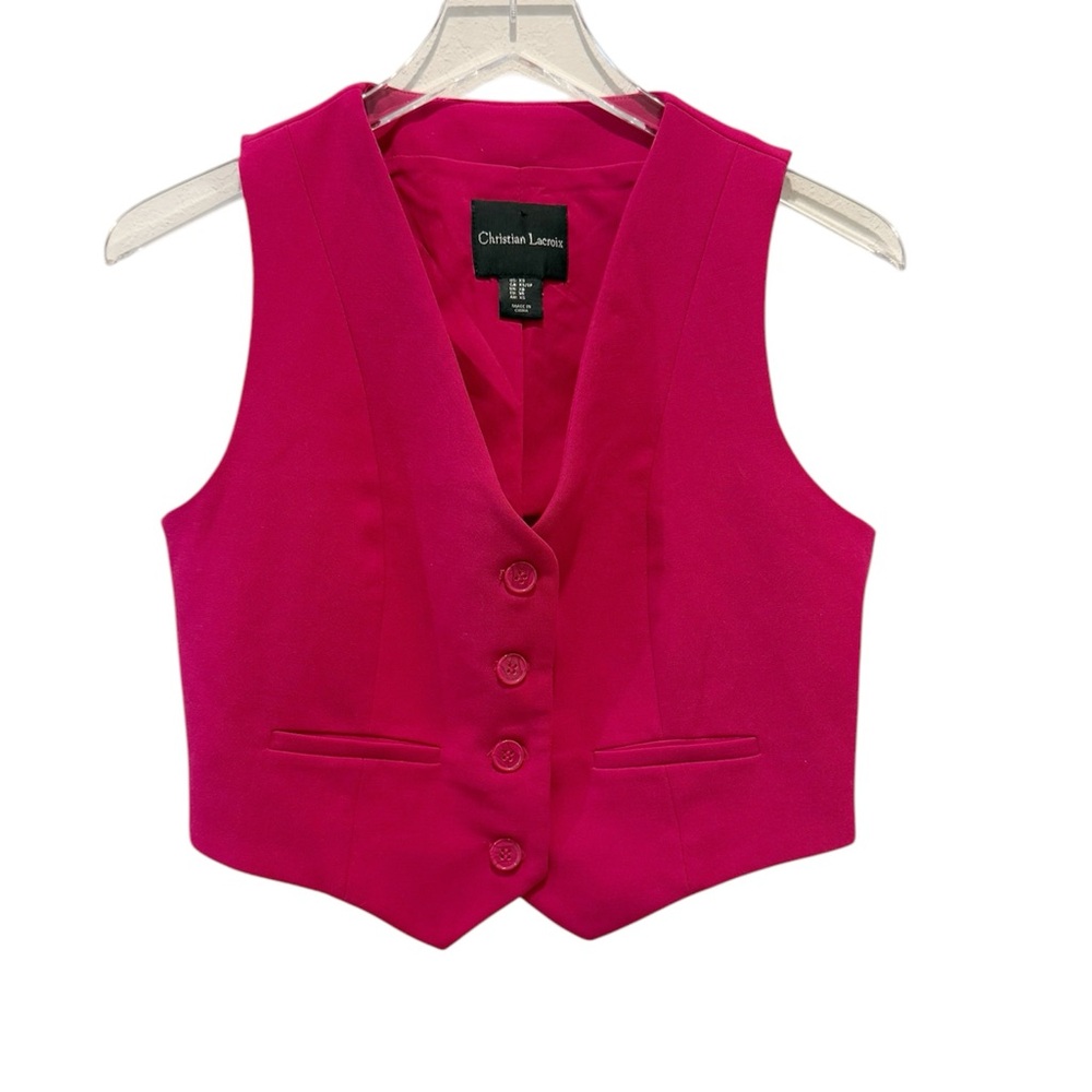 CHRISTIAN LACROIX Button Front Vest in Fuchsia Pink XS Cropped